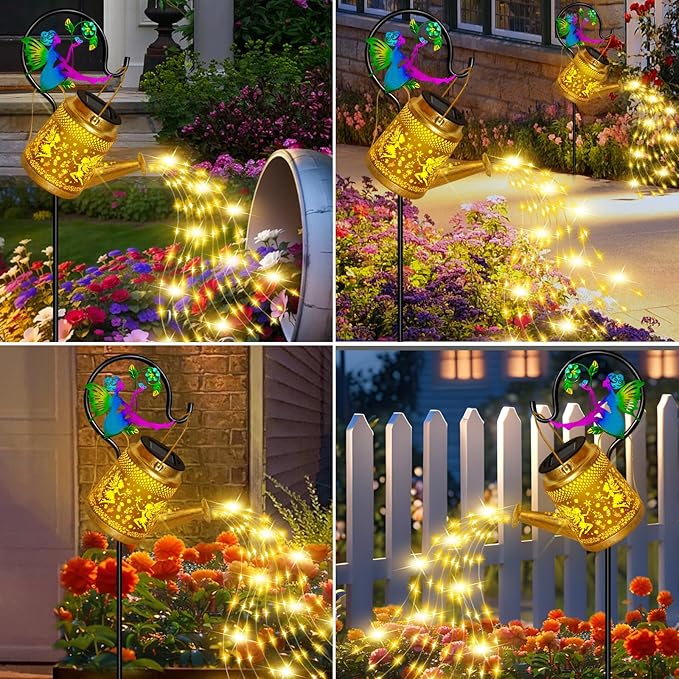 ostritec Solar Watering Can Lights Outdoor Garden Decor, Large Fairy Hanging Lantern with Shepherd Hook, Waterproof Garden Lights for Outdoor Yard, Gifts for Mom Grandma Mothers Day Gifts