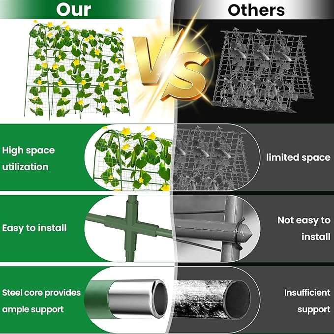 Cucumber Trellis for Raised Bed 48" L x 48" H U-Shape Garden Trellis for Climbing Plants Outdoor, Metal Arch Trellis for Vegetables, Plant Support for Tomato Pea Zucchini Grape Flowers