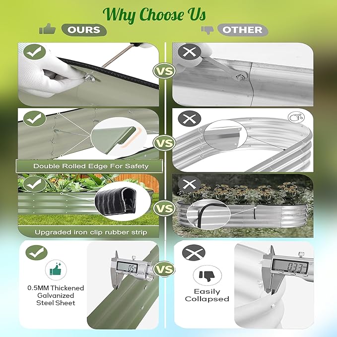 2 Pack 17" Tall 10-in-2 Hevay-Duty Modular Galvanized Raised Garden Bed Kits-8ftX2ft Raised Flower Beds,Metal Raised Beds for Planting Plants Vegetables Fruits Flowers Herbs-Ground Planter Box