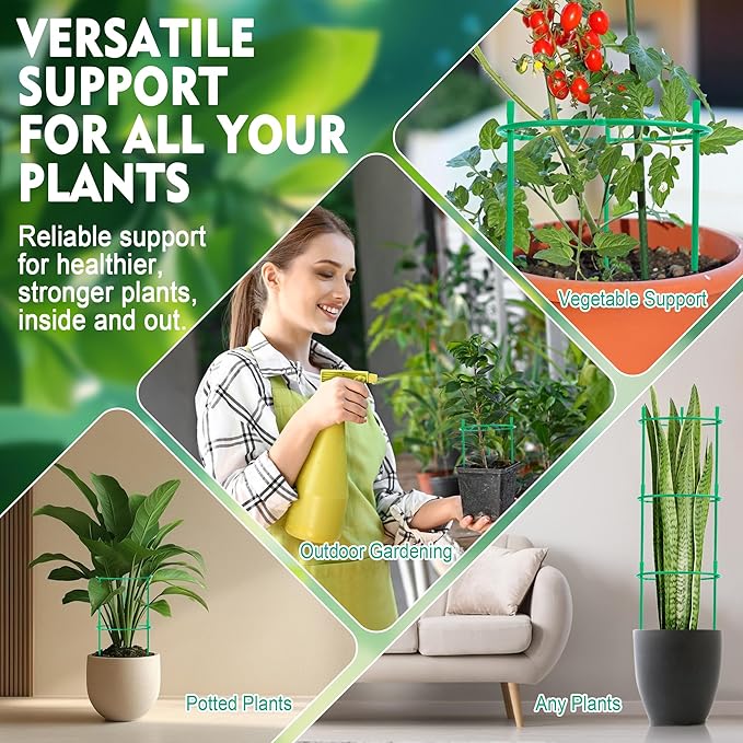 42 Pack Plant Support Stakes for Indoor Plants Stackable Plant Sticks Support with Adjustable Cages Green Trellis for Potted Plants (XSX-ZWZJ-1, Plant Support Stakes, 42, ZWZJ-1)