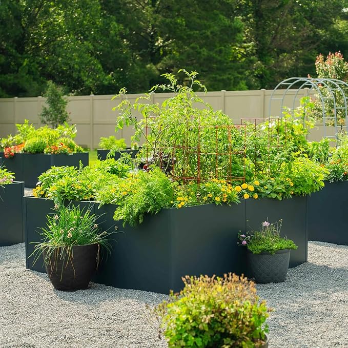 Vego garden Raised Garden Bed, 17" Tall 83" x 83" L-Shaped Modern Raised Garden Beds Kit, Metal Planter Box for Vegetables, Flowers & Fruits, Urban Charcoal