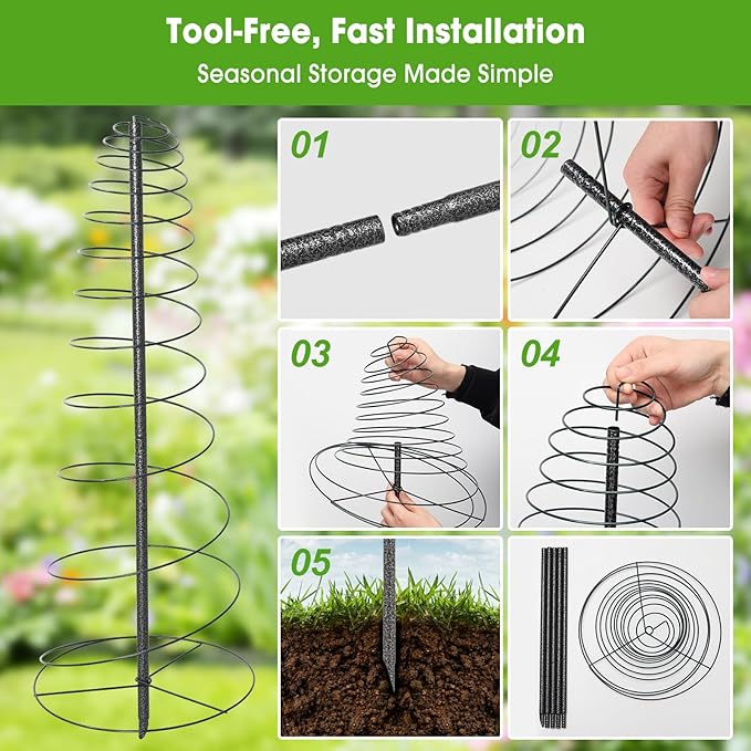 Trellis for Climbing Plants, 2PCs 75” Metal Spiral Frame Pea Trellis with Center Pole, Adjustable Vine Plant Tower Supports for Outdoor Beans,Cucumbers,Vegetable,Flowers,Pots,Garden Raised Bed,12” Dia