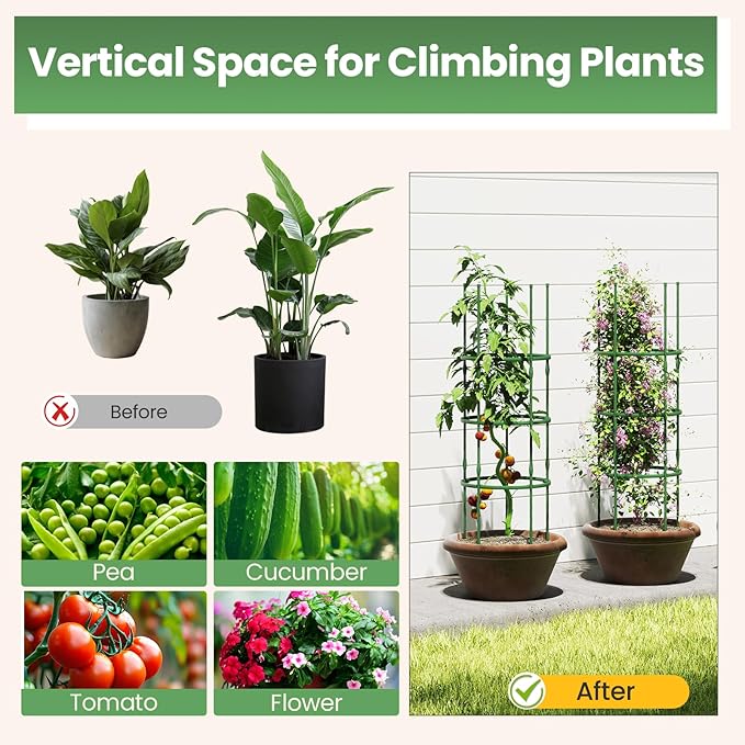 Giantex 3-Pack Tomato Cages, 60.5”Hx20” PE-Coated Metal Plant Cages & Supports w/Adjustable Height, 2-in-1 Round Trellis for Climbing Flower Vegetable Fruit, Potted Plant