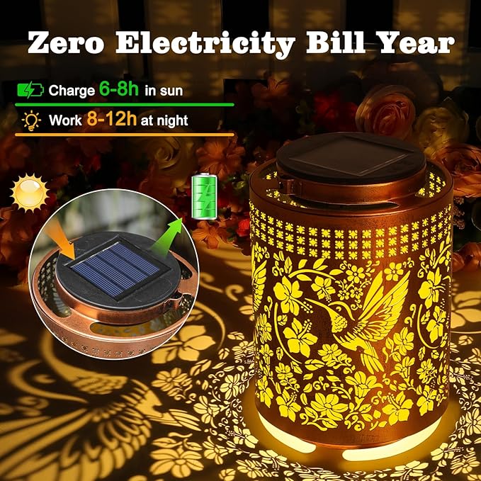 Solar Lanterns Outdoor Waterproof Hummingbird Garden Decor Gifts for Women Mom Grandma Hanging Solar Lights Metal Solar Decoration Outside for Yard, Patio, Backyard, Porch(Hummingbird)