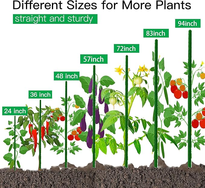 Garden Stakes 6ft, 6Feet Metal Plant Stakes 25 Pack for Gardening and Farm, 72" Plastic Coated Plant Support for Tomato, Cucumber, Bean, Flower, Potted and More Climbing Plants