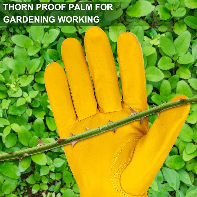 Gardening Gloves for Women Thorn Proof Tough Leather Garden Gloves Yard Work Gloves for Weeding Digging Planting