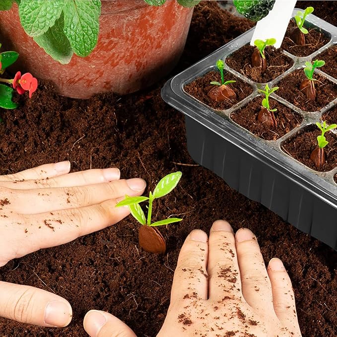 10 Pack Seed Starter Trays 12-Cell Seedling Box with Humidity Adjustment Transparent Domes and Base Trays for Garden Seedling Seed Starting Growing Germination
