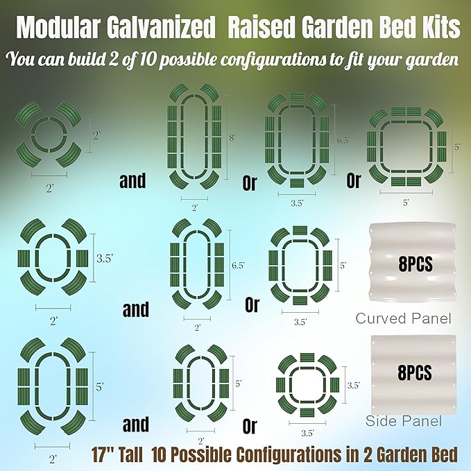 2 Pack 17" Tall 10-in-2 Hevay-Duty Modular Galvanized Raised Garden Bed Kits-8ftX2ft Raised Flower Beds,Metal Raised Beds for Planting Plants Vegetables Fruits Flowers Herbs-Ground Planter Box