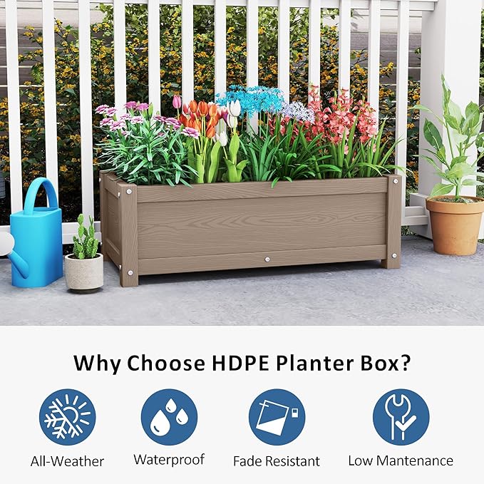 HDPE Raised Planter Box Outdoor,Rot-Resistant and Non-Cracking,Small Raised Beds for Gardening 29.5 * 14.4 * 9.8 in for Yard,Lawn,Outdoor Planter Boxes Rectangle with Drainage Holes Brown