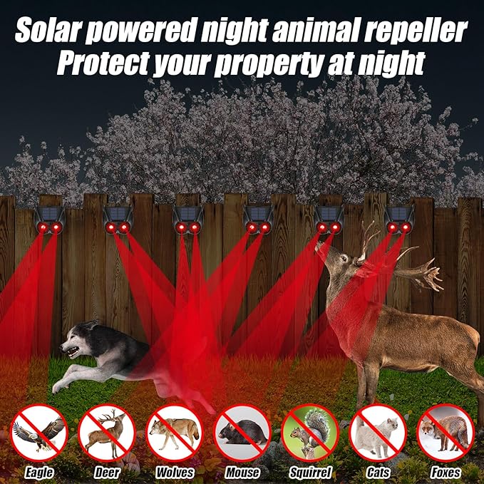 Qualirey 10 Pack Solar Animal Repellent Nocturnal Predator Control Light Animal Repellent for Coyote, Raccoon, Deer, Skunk Outdoor Predator Deterrent Devices for Garden Yard Farm Chicken Coop