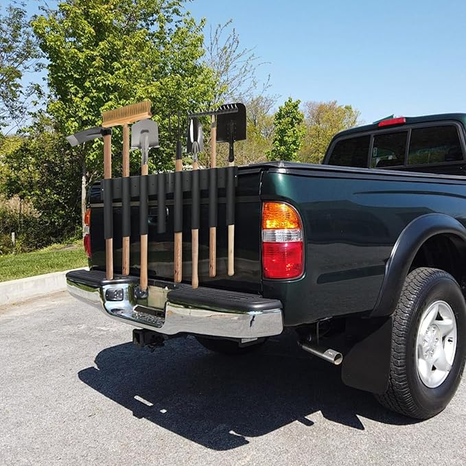 Shovel Holder for Truck Metal Trailer Tool Rack with 8 Holes in 2 Groups Heavy Duty Truck Bed Tool Box Mount Garden Tool Organizer for Rakes Shovels Hoes Landscape Hand Tools Rack
