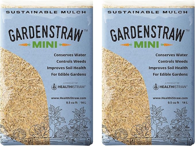 HealthiStraw GardenStraw Mini, 0.5 cu ft (4 lbs) Pack of 2 – Natural Mulch for Gardens, Vegetables & Lawn Seeding - Water-Conserving Wheat Straw - Thoroughly Cleaned, Sustainable