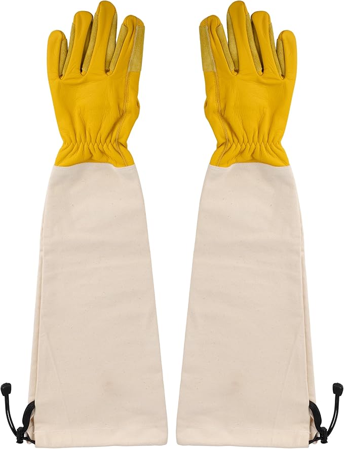 Kings County Tools Long Garden Gloves for Men and Women - Breathable Canvas and Thorn Proof Leather Gardening Gloves with Arm Guard Gauntlet for Pruning Planting Rose Cactus or Blackberry (Large)