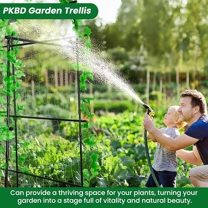 Tall Garden Arch Trellis for Climbing Plants Outdoor, 7.5 ft Tall Polyethylene-Coated Stainless Steel Garden Arch for Climbing Vine Vegetable/Fruit/Flower, Cucumber Trellis for Raised Bed, Black