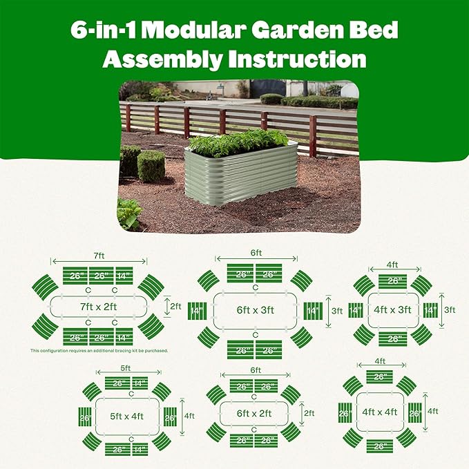 Epic Gardening 6-in-1 Modular Galvanized Raised Garden Bed Kit, 29" Tall Metal Planter Box, Durable Aluzinc Steel Raised Garden Bed Outdoor for Vegetables, Herbs, Flowers & Fruits - Medium Mist Green