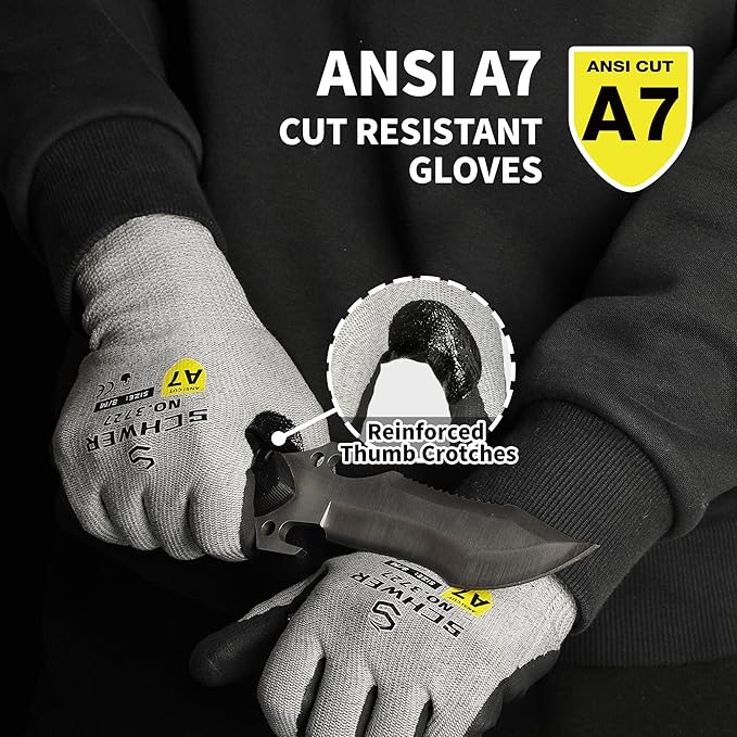 120 Pairs High Level Cut Resistant Work Gloves for High Risk Work, ANSI A7 Cutting Gloves with Reinforced Thumb, Used for WoodWorking, Construction, Non Slip, Durable, Breathable & Cool, XL, PR3727