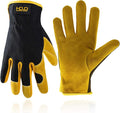 HLDD HANDLANDY Men Leather Gardening Gloves, Utility Work Gloves for Gardening, Yardwork, Construction, Mechanics