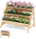 3-Tier Raised Garden Bed, Vertical Garden Planter w/Storage Shelf, Bed Liner & 2 Side Hooks, Wood Elevated Planter Box Outdoor for Plants Vegetables Flowers Herbs,Natural