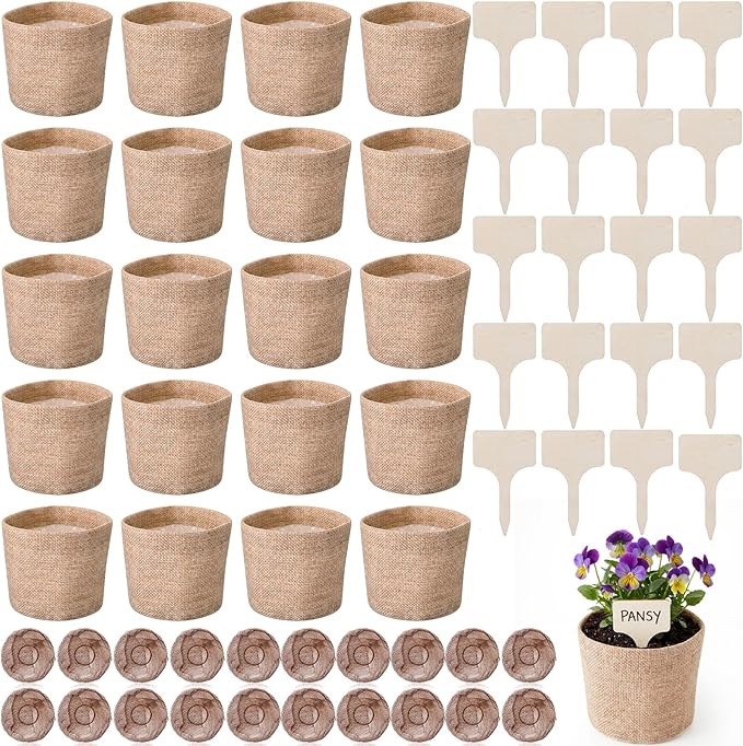 Novabright 20 Pack Herb Garden Planter Indoor Kit, 60 Pcs Complete Kitchen Herb Starter Set Including Burlap Pots Seedling Blocks Markers Easter Birthday Gift Ideas for Women Mom Wife Housewarming