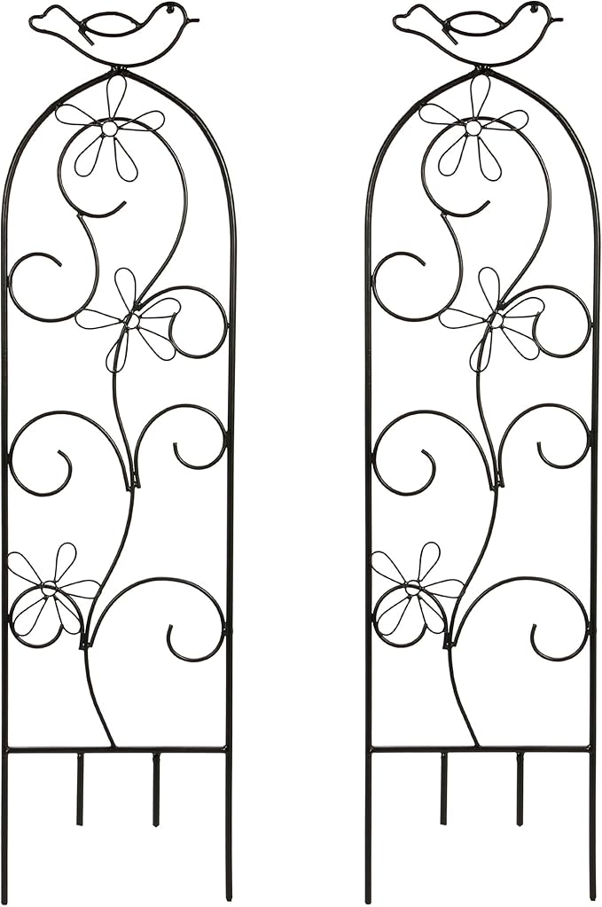 Hosley Set of 2 Iron Wave Pot Trellis 28 Inch H Ideal Gift for Floral Arrangements Wedding Party and Use Next to Structures Home or Office or in Planters for Growing Floral Plants Vines and Vegetables
