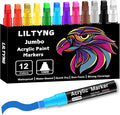 12 Colors Jumbo Markers, 10mm Jumbo Felt Tip, Acrylic Paint Pens Markers for Rock Painting, Poster, Stone, Ceramic, Glass, Wood, Canvas