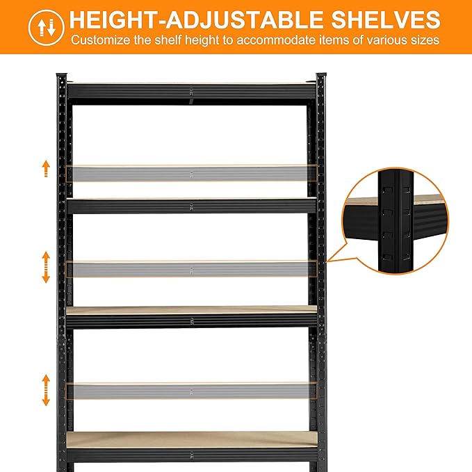 Yaheetech Storage Shelves, 5 Tier Heavy Duty Adjustable Metal Shelving Unit, Industrial Utility Rack for Garage Warehouse Pantry Closet (35.5 W× 12 D × 71 H Inches, Black)