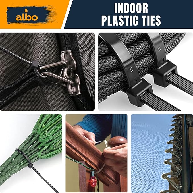 ALBO White Zip Ties Heavy Duty 16 Inch Long 120lb - 100 Pack Plastic Cable Ties 0.3 Inch Thick UV Resistant Tie Wraps for Indoor and Outdoor Use