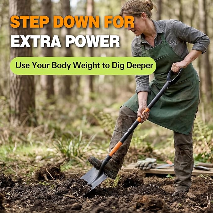 Shovel, Shovels for Digging, 47 Inch Detachable D-Handle with Anti-Slip Design, Heavy Duty Shovels for Gardening Digging