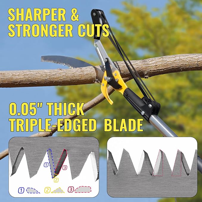 10.5FT Pole Saw for Tree Trimming, 2-In-1 Manual Tree Pruner with Saw, Extendable Long Handle Pole Tree Trimmer, High Reach Limbs Branch Cutter and Pruning Shears for Yard Garden Palm Shrubs