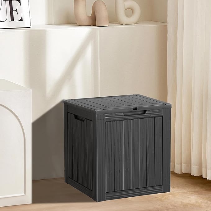 30 Gallon Outdoor Storage Box, Compact Resin Lockable&Waterproof Deck Box for Indoor and outdoor Tools Storage, Black