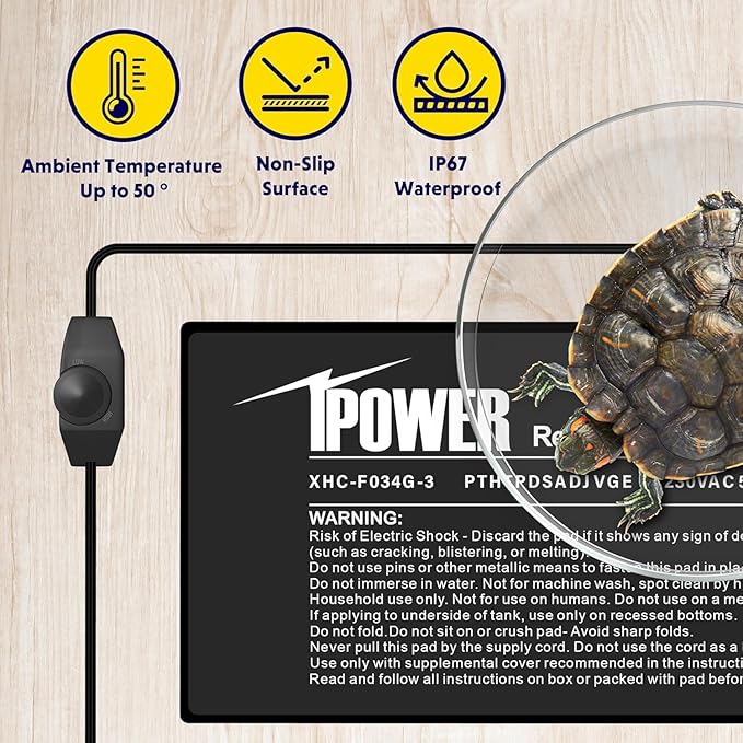 iPower 8 by 12-Inch 16 Watts Reptile Heating Mat with Temperature Controller Under Tank Warmer Terrarium Heat Pad for Reptiles and Amphibians, Black