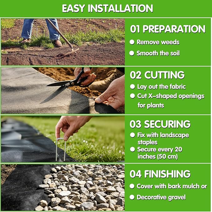 Non-Woven Weed Barrier Fabric, 3ft x 50ft, Easy Install & Breathable Ground Cover - Landscape Fabric for Gardens, Flower Beds, Mulch & Professional Weed Control