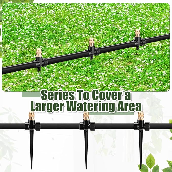 Tioncy 4 Pack Metal Lawn Sprinkler Automatic Garden Water Sprinkler on Spike Base 360 Degree Rotation with Adjustable Brass Nozzle for Lawn Garden Yard(Black)