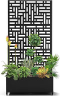 15.7"×70.9"×35.4" Metal Raised Garden Bed with Trellis and Wheels - Tall Trellis Planter Box for Climbing Plants, Vegetables & Vines - Outdoor Privacy Planters for Patio (Black-Helen)