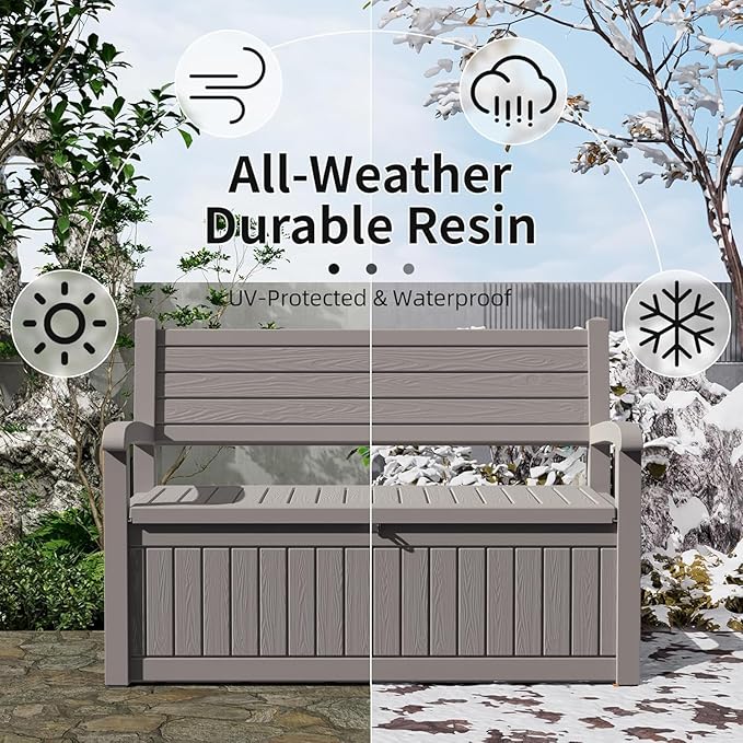 PatioZen 80 Gallon Outdoor Storage Bench Waterproof Lockable,Outdoor Storage Furniture for Patio,Garden and Porch,Tools and Cushions
