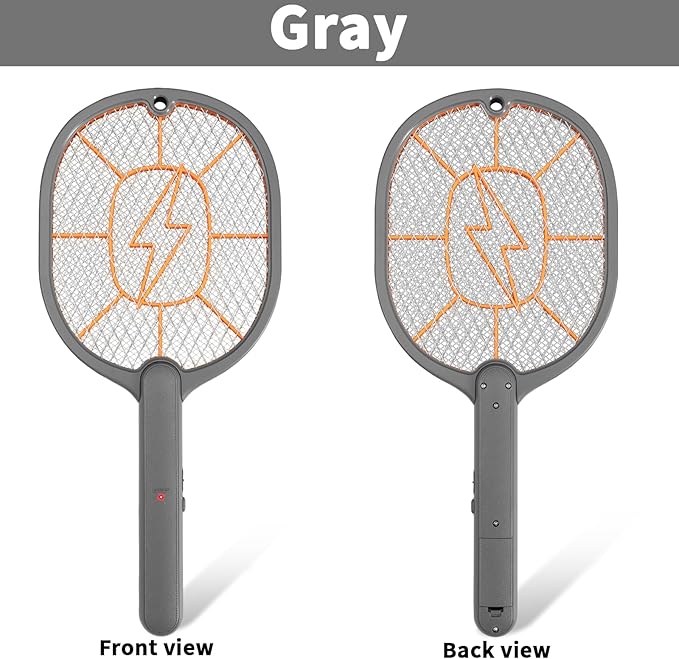 Electric Fly Swatter 2 Pack (Black & Gray), High-Voltage Bug Zapper Racket for Mosquitoes & Flies, Safe Protective Mesh, Indoor/Outdoor AA Batteries Required, Not Included