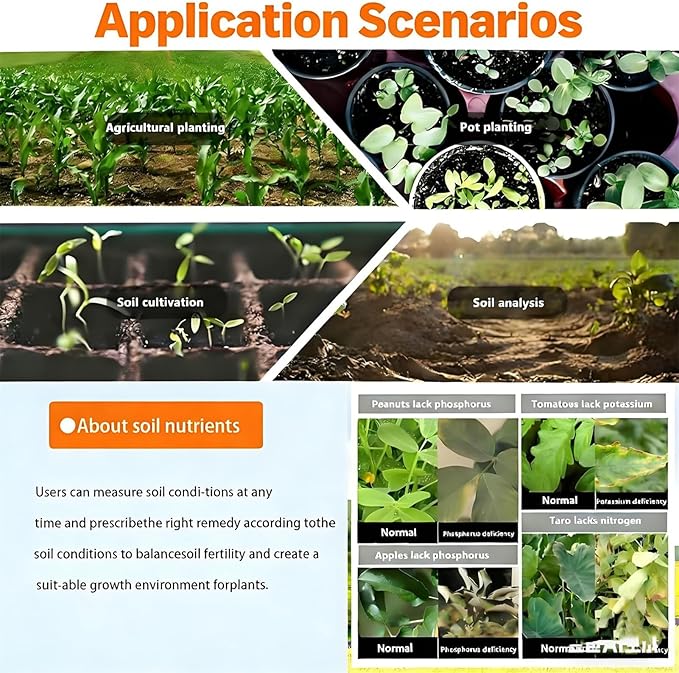 7 in 1 Rapid Soil Tester Ph Humidity,Soil Moisture Tester for Plants,Moisture, Nutrient Conductivity, Phosphorus, Potassium N P K Tester, Battery Operated (Not Included)
