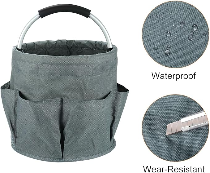 HARFINGTON Garden Tool Bag 17L Large Oxford Waterproof with Pockets Garden Tote Bag Gardening Plant Tool Organizer Storage Carrier Store for Outdoor Women Men, Grey