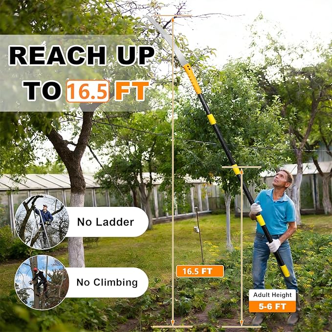 9.5FT Manual Pole Saw -Lightweight Tree Trimmer with Manganese Steel Blade for Garden & Yard Maintenance -Lightweight Branch Trimmer for Yard, Garden & Patio Maintenance, Reach High Branches with Ease