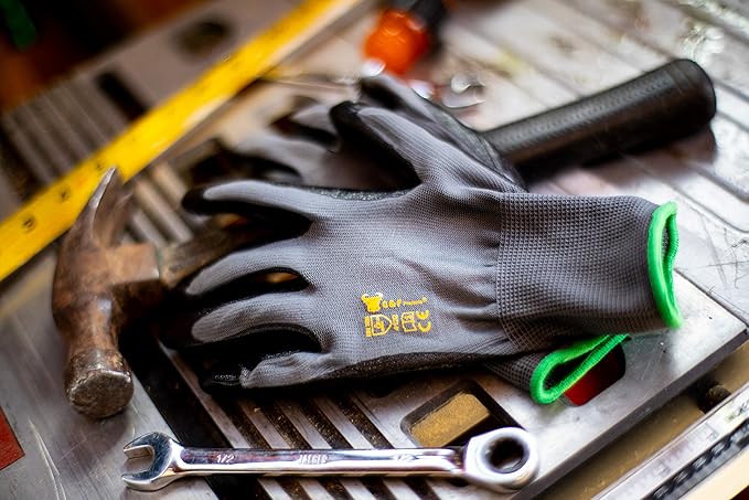 6 PAIRS Men's Working Gloves with Micro Foam Coating - Garden Gloves Texture Grip - men’s Work Glove For general purpose, construction, yard work, Large