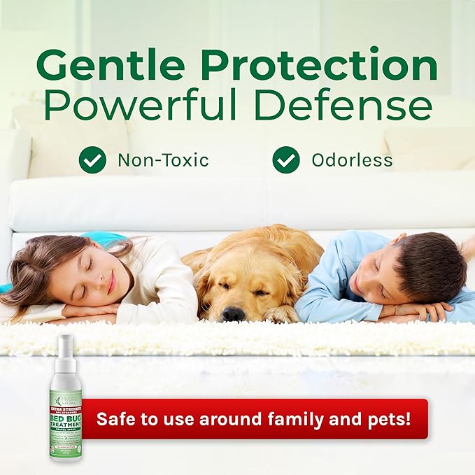 Hygea Natural Extra Strength Bed Bug Killer & Mite Travel Spray,TSA Approved Size, Child & Pet-Friendly, Stain & Odor Free, for Hotel, Suitcase, Backpack, Shoes, 66% Stronger Natural Formula(3oz)