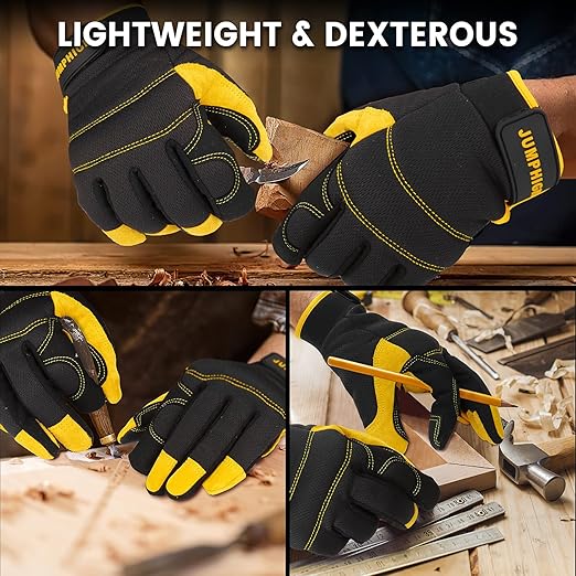 JUMPHIGH Safety Work Gloves, Men's Utility Mechanic Working Gloves for All Purpose, Touchscreen Compatible, Flexible Breathable Fit, Knuckles & Palm (M)
