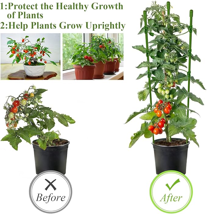 Legigo 3 Pack 24 Inch Plant Support Cages Tomato Cage for Garden- Plant Cages Adjustable Rings, Tomato Plant Support Stakes Trellis for Pots, Peppers, Cucumbers and Flowers with 10 Plant Clips