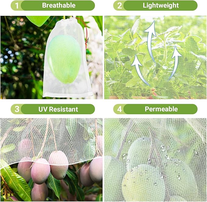 Fruit Protection Bags for Fruit Trees, 50pcs 6x10 Inch Nylon Mesh Garden Netting Bags Against Bugs Birds Squirrels, Cover Plants Flowers