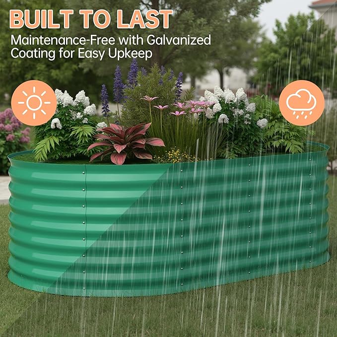 IDEALHOUSE 6x3x2 Ft Galvanized Metal Raised Garden Bed, 24-Inch Tall Outdoor Planter Box for Vegetables, Flowers & Herbs, Rust-Resistant Garden Beds for Backyard, Patio or Balcony, Green