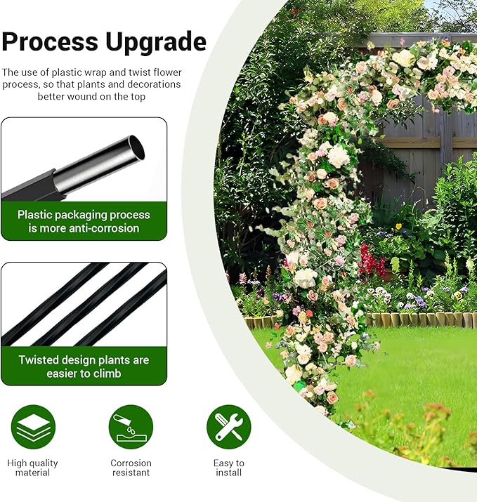 Garden Trellis - 47(L) * 94(H) inch, Garden Arch for Climbing Plants Outdoor, Thickened, Plastic-Wrapped Anti-Rust Technology, Suitable for Garden, Lawn Wedding, Festival Decoration（Black）