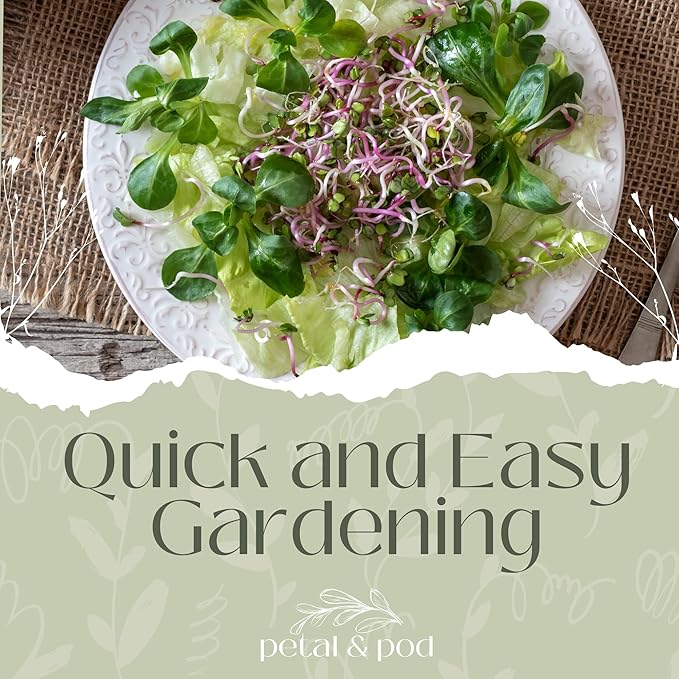 Petal & Pod Microgreens & Sprouting Seeds - Broccoli, Alfalfa, Radish, Mung Bean & Salad Mix Variety Pack for MicroGreens Growing Kit and Sprouting Jars