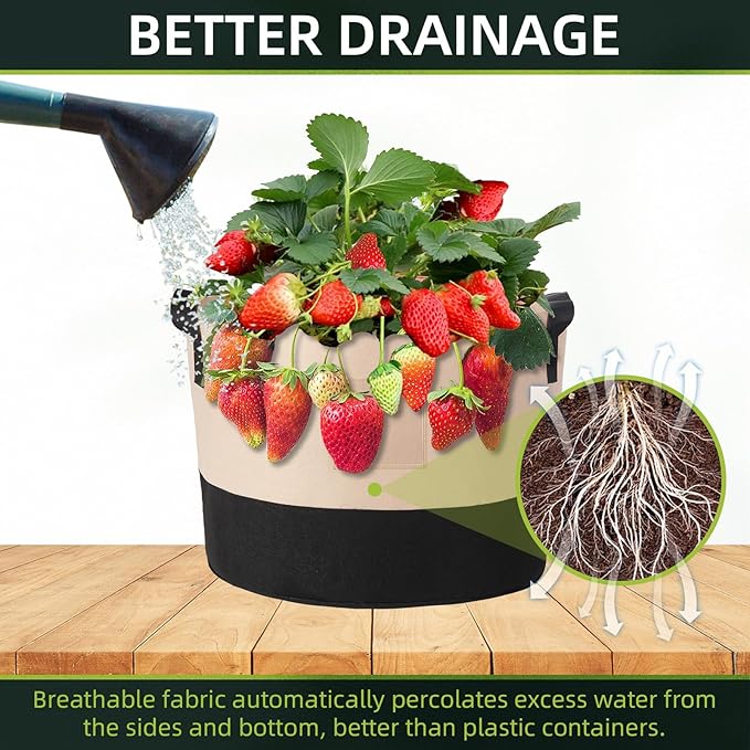 LITLANDSTAR 5 Gallon Fabric Grow Bags, 10 Pack Heavy Duty Thickened Nonwoven Plant Grow Bags with Handles and Label Bags, Fabric Plant Pots for Growing Vegetables Flowers Herbs (Black Mixed Camel)