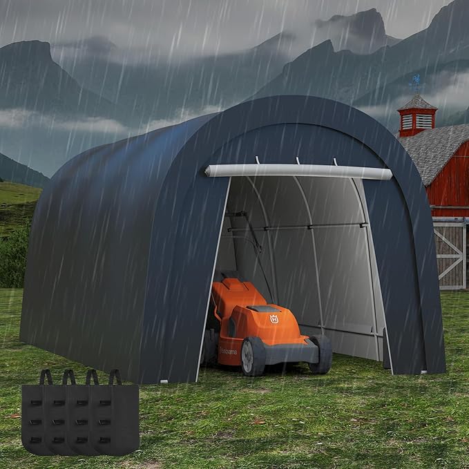 Domed Carport with 4 Cloth Bags, Portable Garage with 2 Roll-up Doors, Heavy Duty Car Canopy Party Tent, All-Season Storage Shelter Shed for Cars, Truck, or Garden Tools, 10' x 20'