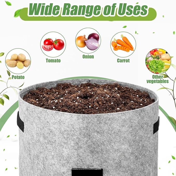 8 Pcs 15 Gallon Potato Grow Bags Garden Planting Bag Vegetable Grow Bags with Flap and Handle Thickened Nonwoven Fabric Pots Thick Fabric Garden Containers for Potato Tomato Vegetables